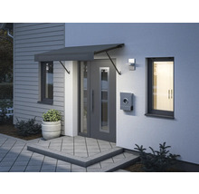 Vue extérieure d''une maison avec un auvent de porte, une porte, des fenêtres et une boîte aux lettres