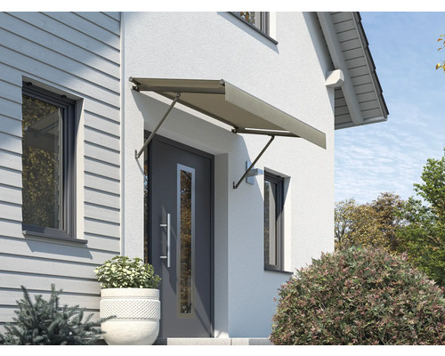 Auvent SCALA châssis RAL 8022 noir marron 120x90 cm tissu dessin U811 Auvent au-dessus d''une porte d''entrée sur une maison d''habitation