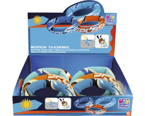 Anneaux de plongée en néoprène dans un présentoir de vente