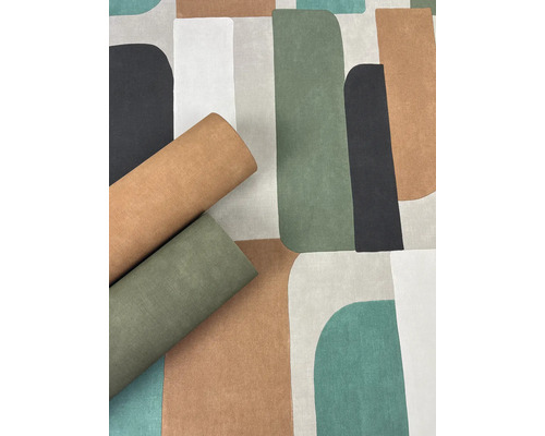 Tapete mit geometrischem Muster und zwei Tapetenrollen