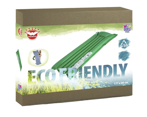Emballage d''un matelas pneumatique vert, dimensions 177 sur 60 centimètres