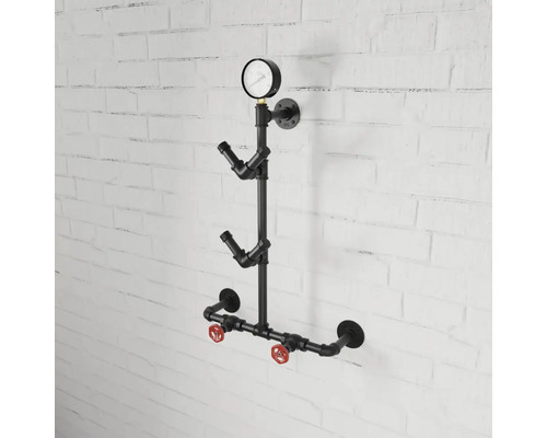 Support mural pour bouteilles de vin au design industriel avec manomètre et vannes