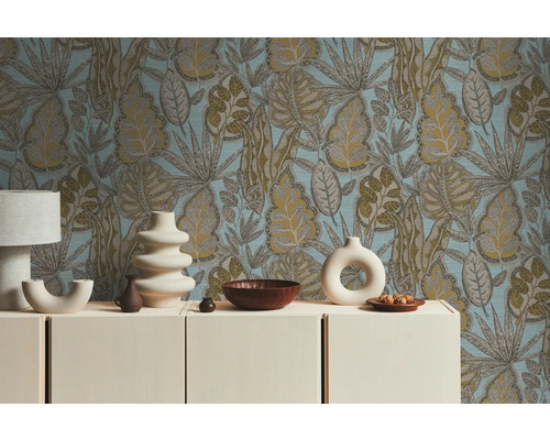 Papier peint décoratif avec motif de feuilles dans le salon