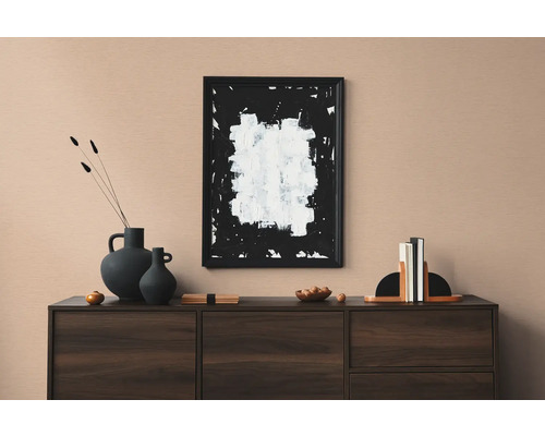 Intérieur décoratif avec commode, vases, art abstrait et serre-livres