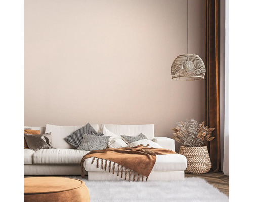 Salon avec canapé, coussins, couverture, lampe et décoration