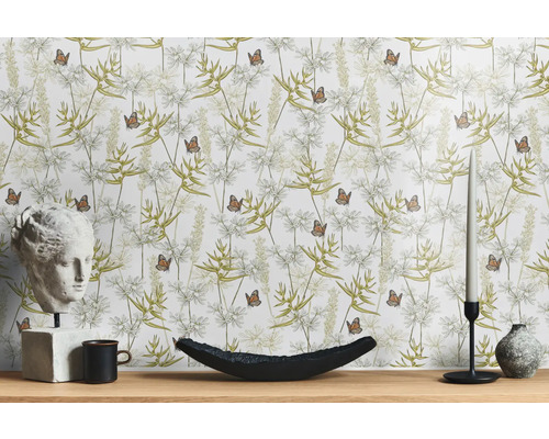 Papier peint décoratif avec plantes et papillons
