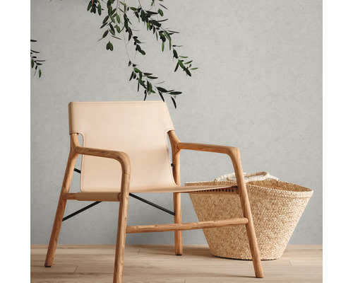 Scène avec un fauteuil en bois et en cuir ainsi qu''un panier