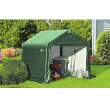 Gartengeräte-Lagerzelt mit Gartengeräten im Garten