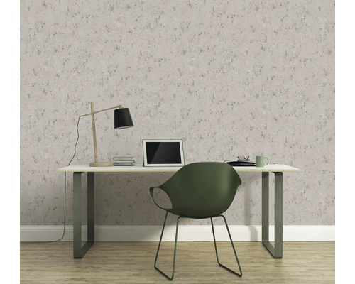 Bureau avec bureau, lampe, ordinateur portable et papier peint à motifs