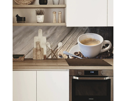 Crédence de cuisine avec motif de café au-dessus de la cuisinière