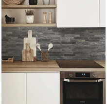 Crédence de cuisine mySpotti Profix Black Bricks mur de pierres 210 x 60 cm PX-21060-1247-HB