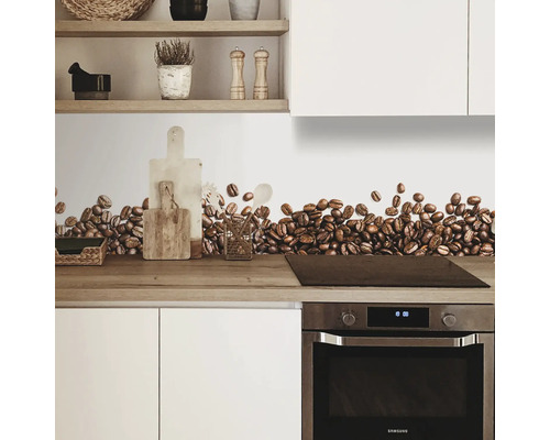 Cuisine avec sticker mural grains de café sur fond blanc