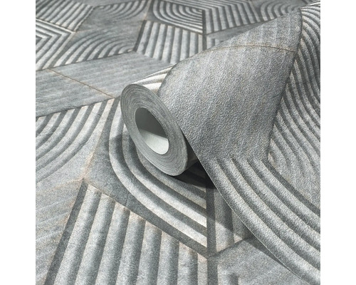 Rouleau de papier peint gris avec motif géométrique