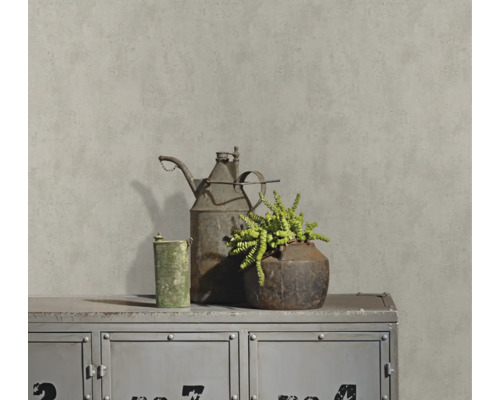 Scène décorative avec pot vintage, plante et armoire métallique