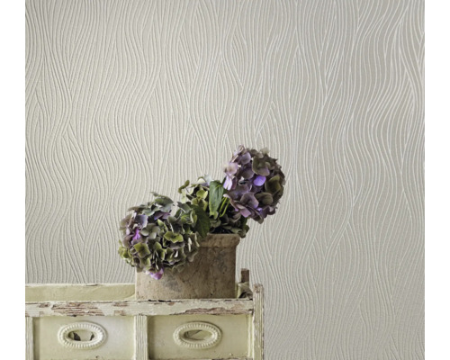 Papier peint avec motif ondulé et décoration végétale