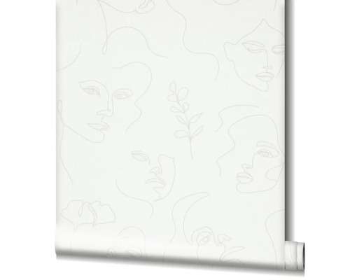 Rouleau de papier peint avec des visages de femmes et un motif de plantes