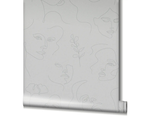 Rouleau de papier peint avec des visages de femmes et des motifs végétaux