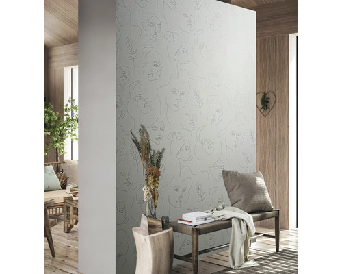 Aménagement intérieur moderne avec papier peint à motifs de visages