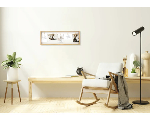 Support Photo Collage Line - 70x50cm, Ruban Jute Et 20 Pinces Bois, Galerie Photo Murale Design