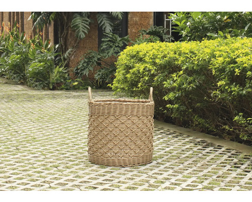 Panier à linge rond en rotin avec poignées à l''extérieur