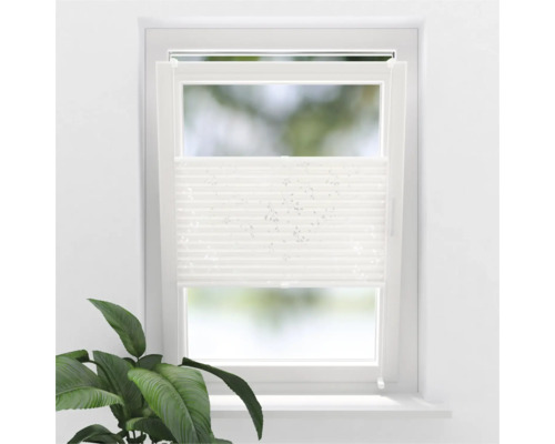 SOLUNA Faltenplissee mit Seitenverspannung ohne Bohren Blatt weiss 90x240 cm Fenster mit Plissee-Faltstore als Sonnenschutz