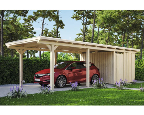 Carport pour un véhicule SKAN HOLZ Emsland 354x846 cm, avec espace de rangement et film EPDM