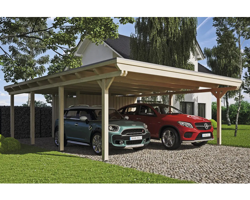 Doppelcarport SKAN HOLZ Emsland 613x846 cm mit Abstellraum und Aluminium-Dach