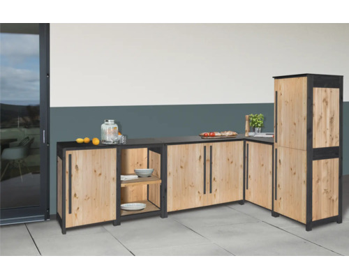 Cuisine d''extérieur modulaire en bois avec rangement et plan de travail