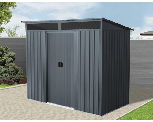 Abri de jardin métallique avec double porte et toit monopente