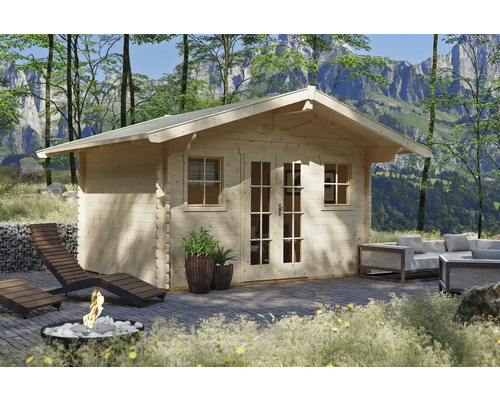 Chalet de jardin en madrier SKAN HOLZ Davos avec plancher 380x300 cm naturel