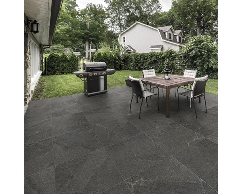 FLAIRSTONE Feinsteinzeug Terrassenplatte Canyon Black rektifizierte Kante 60 x 60 x 2 cm