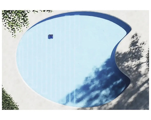 Vue aérienne d''une piscine avec robot nettoyeur de piscine.