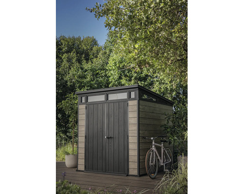 Keter Abri de jardin Signature Ashwood Pent 7x7 avec plancher 216 x 218 cm anthracite/brun en exclusivité chez Hornbach