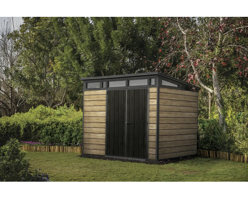 Gartenhaus Keter Signature Ashwood Pent 9x7 inkl. Fussboden 279 x 218 cm anthrazit/braun