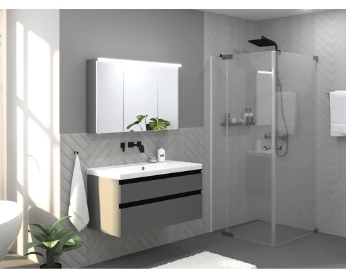 Douche accès d'angle Jungborn SETTE porte pivotante avec partie fixe à gauche porte pivotante à droite 80 x 80 cm couleur de profilé chrome verre transparent avec revêtement résistant à la saleté et poignée