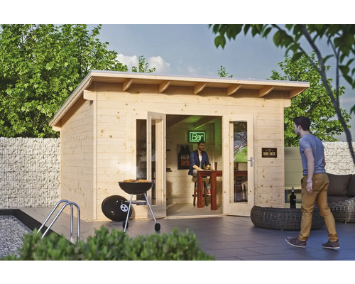 Chalet de jardin en madriers SKAN HOLZ She Shed Ostende avec plancher 440 x 380 cm naturel