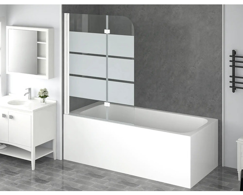 Pare-baignoire 2 parties form&style CABIA 1120 x 1400 mm décor de vitre bandes transversales couleur de profilé blanc