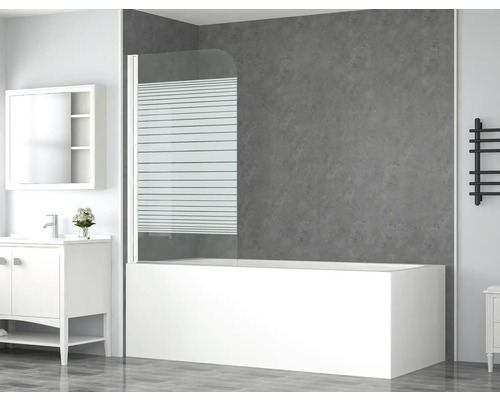 form&style Badewannenaufsatz 1-teilig ABETO 75 x 140 cm Glasdekor Querstreifen Profilfarbe weiss