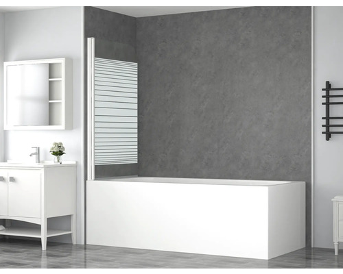 Badezimmer mit Badewanne, Badewannenaufsatz, Waschtisch und Heizkörper