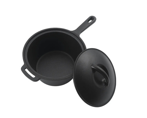 Schwarzer Gusseisen-Schmortopf mit Deckel