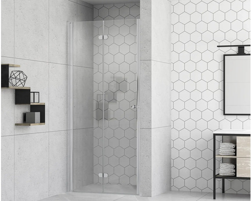 Porte de douche dans niche avec porte pivotante pliante form&style MODENA 90 cm chrome