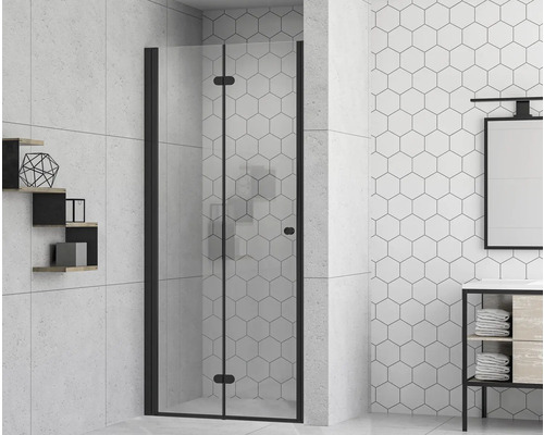 Porte de douche dans niche avec porte pivotante pliante form&style MODENA 90 cm noir