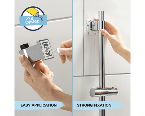Montage d''une barre de douche avec de la colle pour une installation facile et une fixation solide