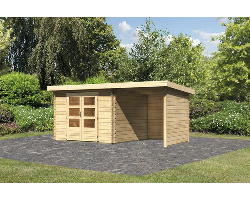 Blockbohlenhaus Karibu Noorvik 5 mit Schleppdach 2 m, Rück- und Seitenwand 514,5 x 333 cm natur Blockbohlenhaus Karibu Noorvik 5 mit Schleppdach 2 m, Rück- und Seitenwand 514,5 x 333 cm natur