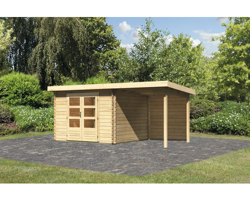 Abri de jardin Karibu Noorvik 5 avec extension de toit de 2 m, panneau arrière 514 x 333 cm naturel Abri de jardin Karibu Noorvik 5 avec extension de toit de 2 m, panneau arrière 514 x 333 cm naturel