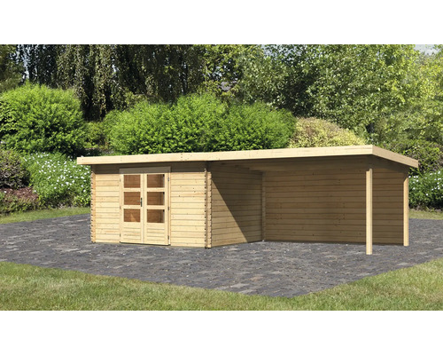 Abri de jardin Karibu Noorvik 7 avec extension de toit 4 m, paroi arrière 739 x 297 cm naturel