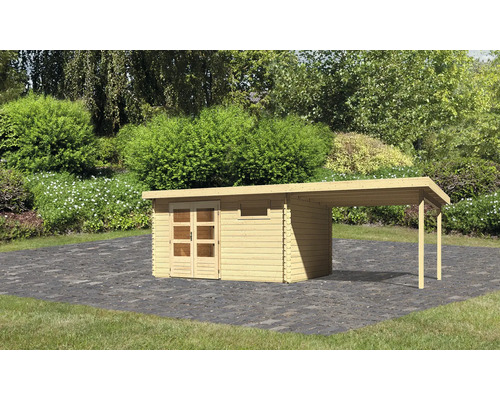 Gartenhaus mit Carport aus Holz im Garten