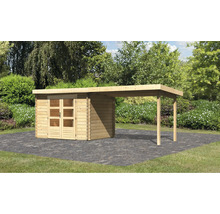 Chalet de jardin en madriers Karibu Noorvik 3 avec toit en appentis 3 m 614 x 273 cm naturel