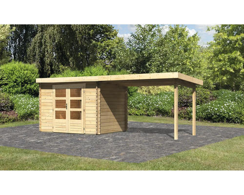 Chalet de jardin en madriers Karibu Noorvik 3 avec toit en appentis 3 m 614 x 273 cm naturel Chalet de jardin en madriers Karibu Noorvik 3 avec toit en appentis 3 m 614 x 273 cm naturel