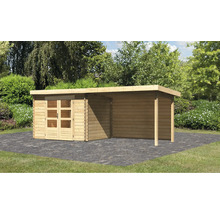 Abri de jardin Karibu Noorvik 3 avec extension de toit de 3 m, paroi arrière 614 x 273 cm naturel